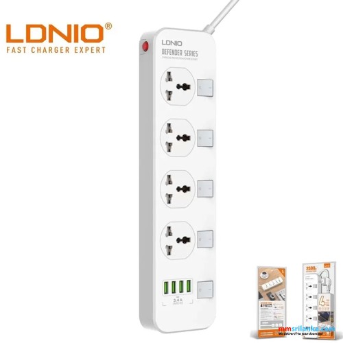 LDNIO SC4408 4 Power Socket + 4 USB Defender Series 2500W (6M)